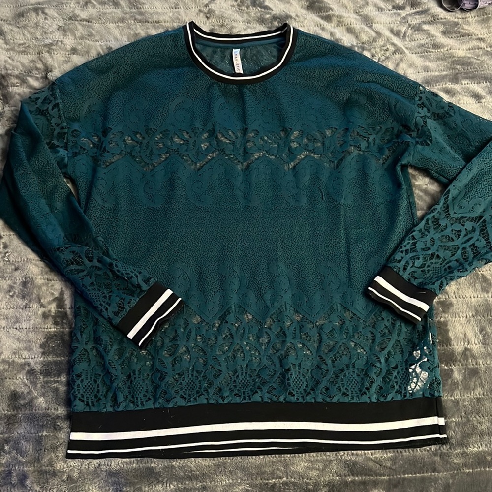 Fabletics Green Sheer long sleeve top